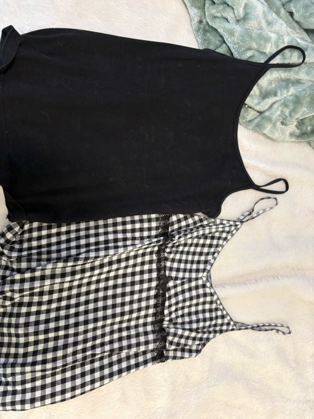 La Vie En Rose Black & White Gingham Lace-Trim Cami